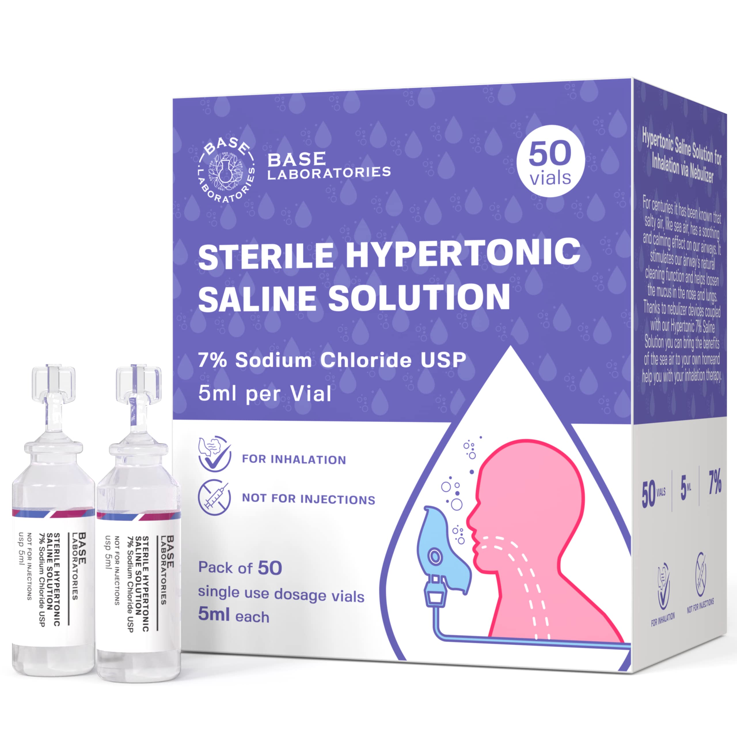 Base Labs 7% Hypertonic Saline Solution for Nebulizer Machine  Sterile Saline Solution for Inhalation Helps with Respiratory Tre