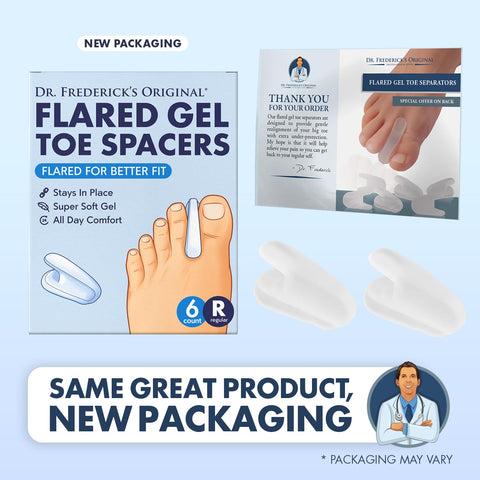 Dr. Frederick's Original Flared Gel Toe Separators - 6 Pcs - Gel Toe Spacers - Bunion Toe Separators - Temporary Bunion Correcto