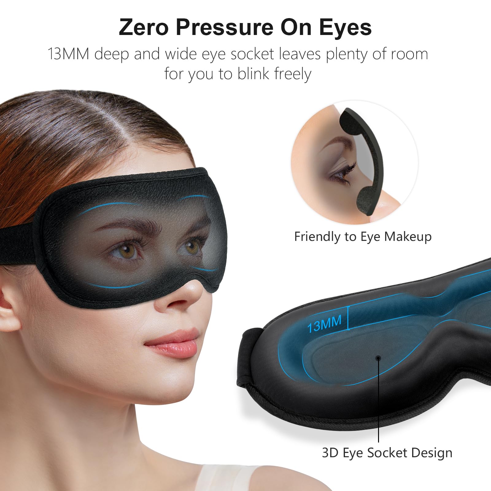 Gritin 100% Blackout Sleep Eye Mask for Women Men, Zero Pressure Sleeping Mask - Ergonomic Design 3D Cutout Eye Movement and Eye