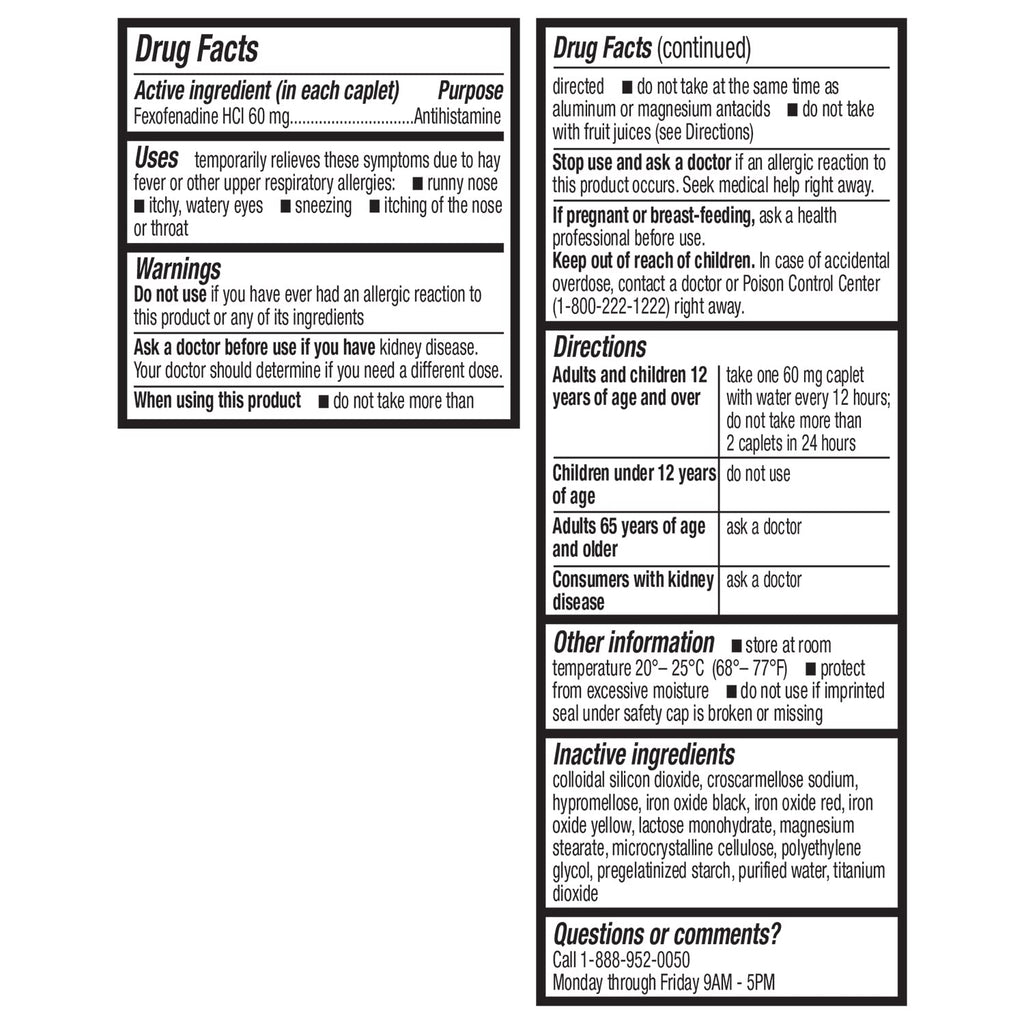 HealthA2Z Fexofenadine Hydrochloride 60mg | 12-Hour Antihistamine for Allergy Relief | Non-Drowsy (200 Counts (Pack of 1))