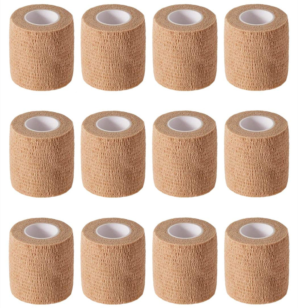 12 Pack 2 x 5 Yards Self Adhesive Elastic Bandage Wrap Stretch Self-Adherent Tape for First Aid,Sports, Wrist, Ankle (Skin Color