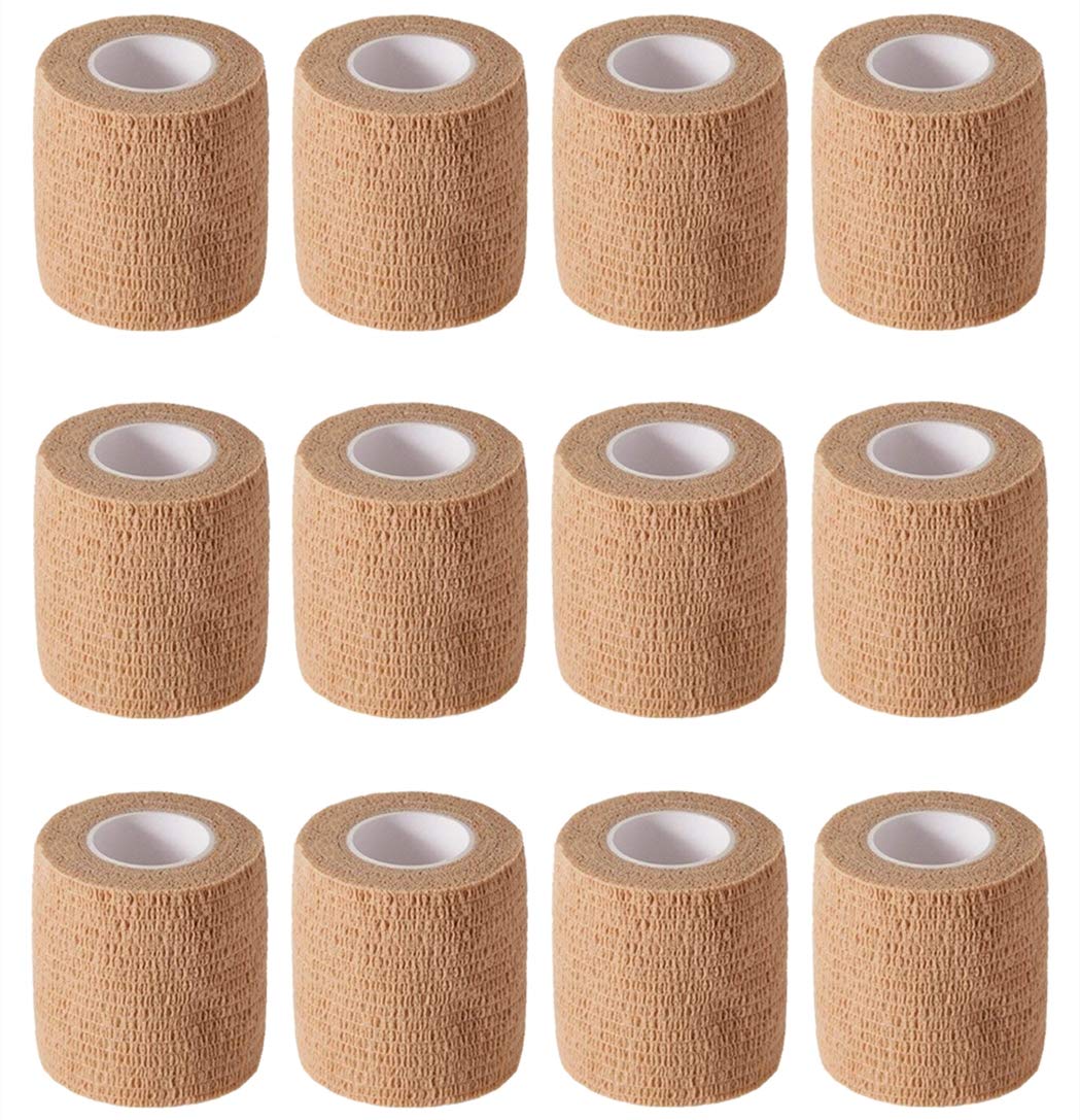12 Pack 2 x 5 Yards Self Adhesive Elastic Bandage Wrap Stretch Self-Adherent Tape for First Aid,Sports, Wrist, Ankle (Skin Color