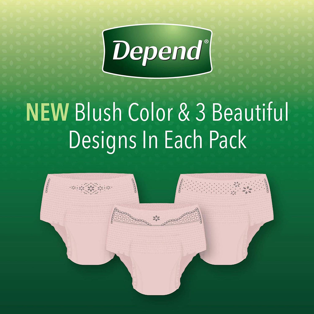 Depend FIT-FLEX Incontinence Underwear For Women, Disposable, Maximum Absorbency, Extra-Large, Blush, 48 Count (2 Packs of 24) (