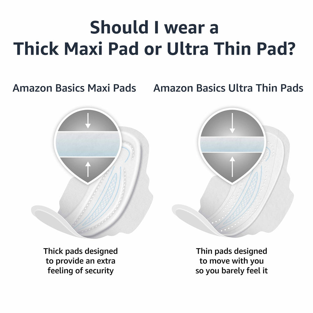 Amazon Basics Thick Maxi Pads with Flexi-Wings for Periods, Extra Long Length, Super Absorbency, Unscented, Size 3, 104 Count (4