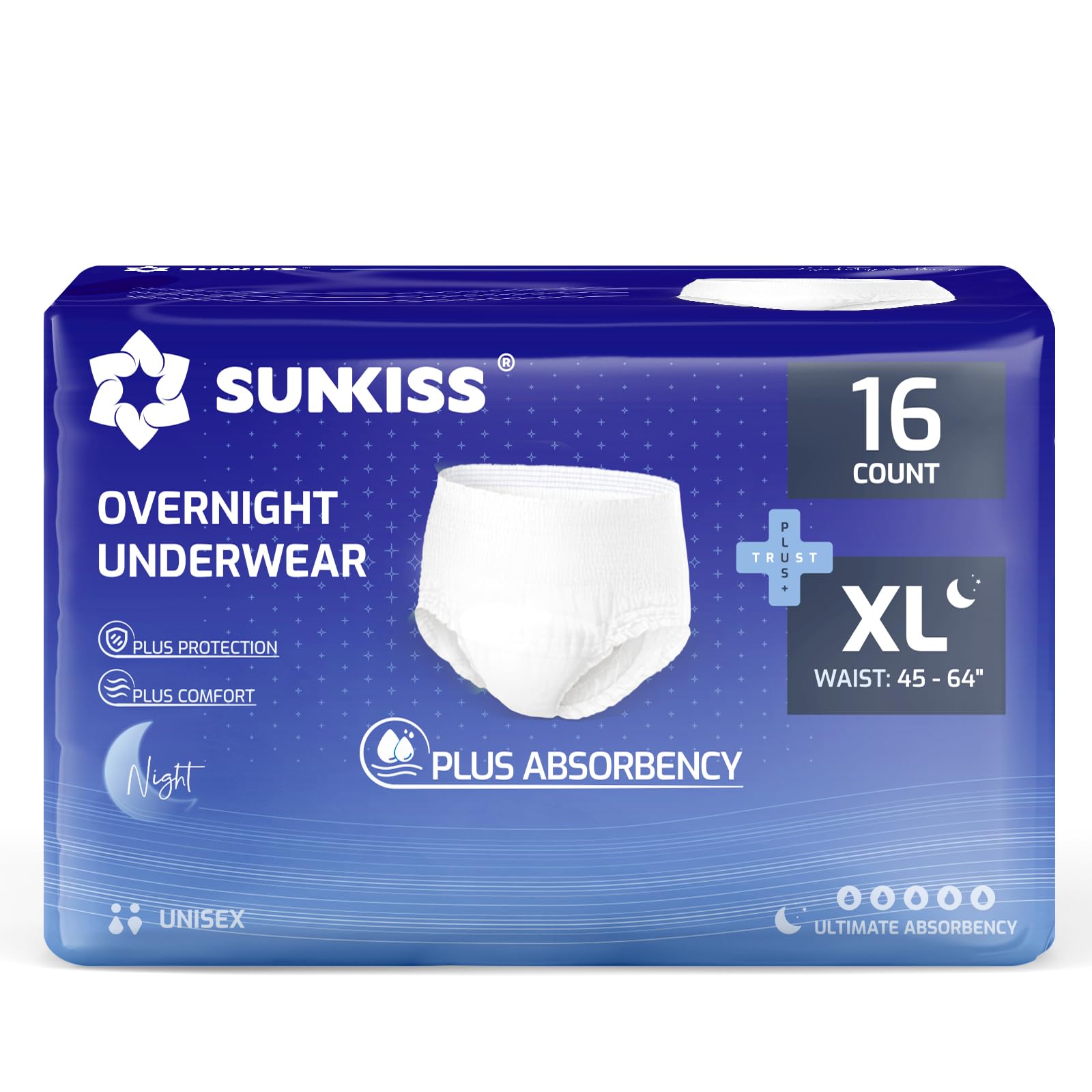 SUNKISS TrustPlus Incontinence Disposable Underwear for Men and Women, Adult Pull Ups with Heavy Absorbency, Leak Protection, Od