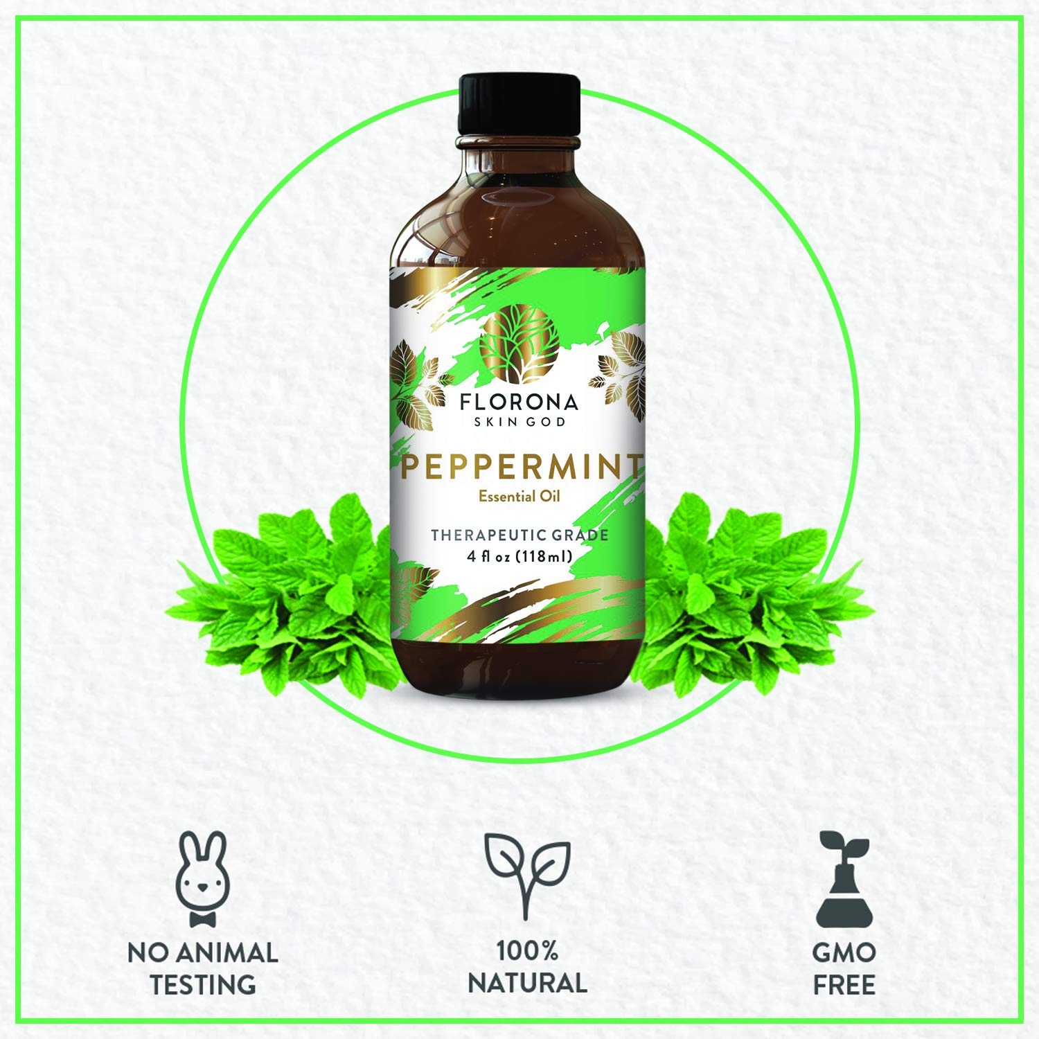 Florona Peppermint Essential Oil 100% Pure & Natural - 4 fl oz, Hair & Skin Care, Diffuser Aromatherapy, Soap Making, Candle Mak