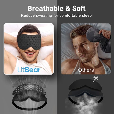 LitBear Breathable Sleep Mask, 3D Eye Mak Sleep for Side Sleepers Women Men, Light Blocking Sleeping Mask with Adjustable Strap,
