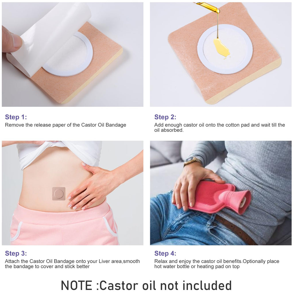 40Pcs Disposable Castor Oil Belly Button Patch | 3.15*3.15 Highly Absorbent | Self-Adhesive Castor Oil Pack Wrap for Neck/Should