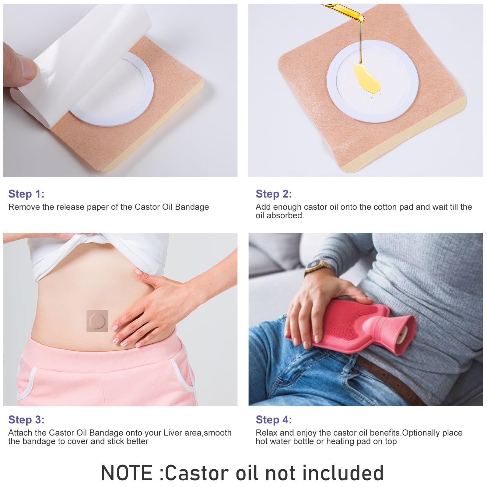 40Pcs Disposable Castor Oil Belly Button Patch | 3.15*3.15 Highly Absorbent | Self-Adhesive Castor Oil Pack Wrap for Neck/Should