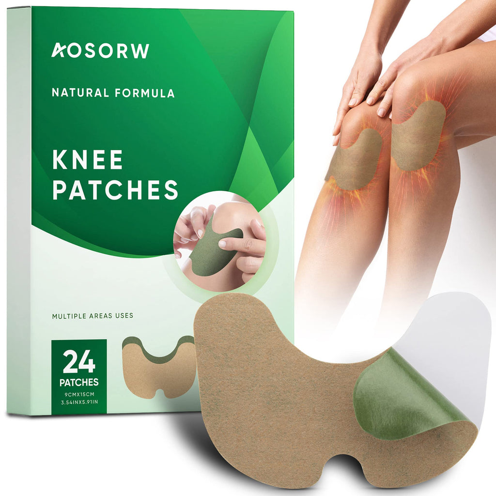 AOSORW Knee Relief Heat Patches: 24 Count Natural Herbal Knees Arthritis Hot Patches Kit for Bone on Bone - Wormwood Relieving P