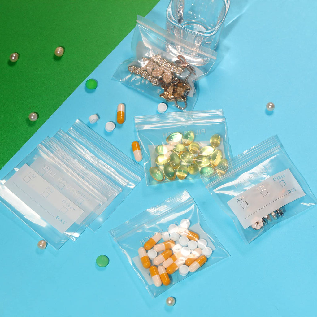 125 Packs 6 Mil Sturdy Pill Bags BPA Free Pill Pouch 3 x 2.75 Inch Write-on Label Seal Waterproof Reusable Clear Small Ziplock P