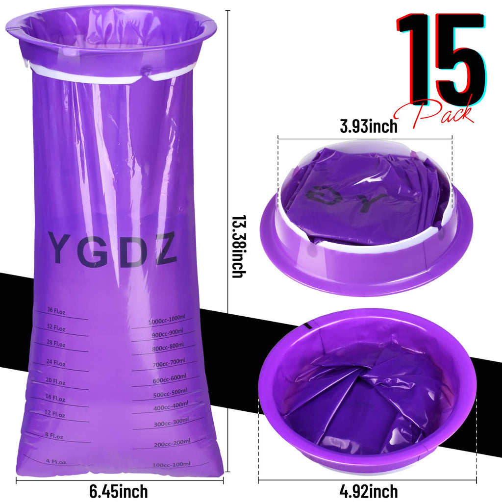 YGDZ Barf Bags, 15 Pack Vomit Bags Disposable Throw Up Emesis Bags Puke Nausea Bags for Travel Motion Sickness, Car & Aircraft,