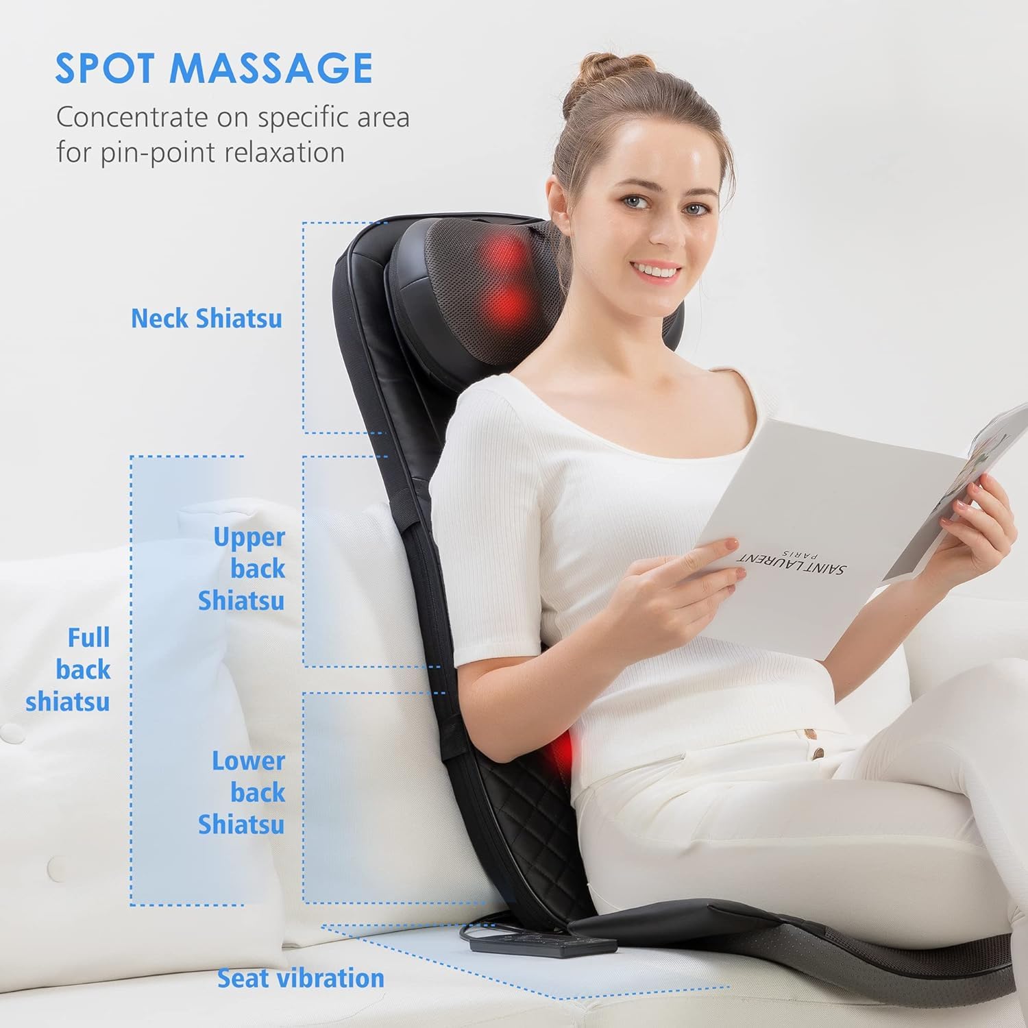 CooCoCo Shiatsu Back Massager with Heat, Gifts for Men Women, Deep Kneading Massage Chair Pad for Neck Back Shoulders, Massager
