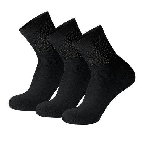3 Pack of Premium Diabetic Cotton Quarter Length Athletic Sport Ankle Socks (Black, 10-13)