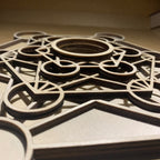 Metatron Crystal Grid Wooden Art 3D Metatron's Healing Energy with 7 Pieces Rough Seven Chakras Crystal Stone Set Sacred Geometr