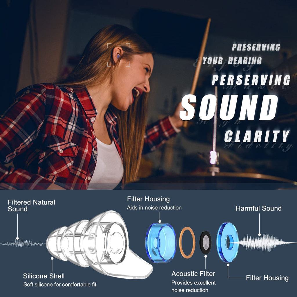 2 Pairs High Fidelity Concert Ear Plugs, Silicone Hearing Protection Earplugs, Noise Reduction Music Ear Plugs for Concerts, Mus