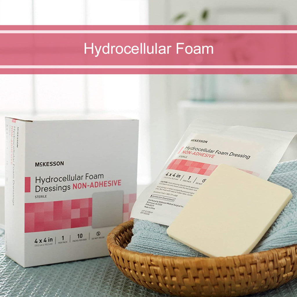 McKesson Hydrocellular Foam Dressings, Sterile, Non-Adhesive, Pad 4 in x 4 in, 10 Count, 10 Packs, 100 Total