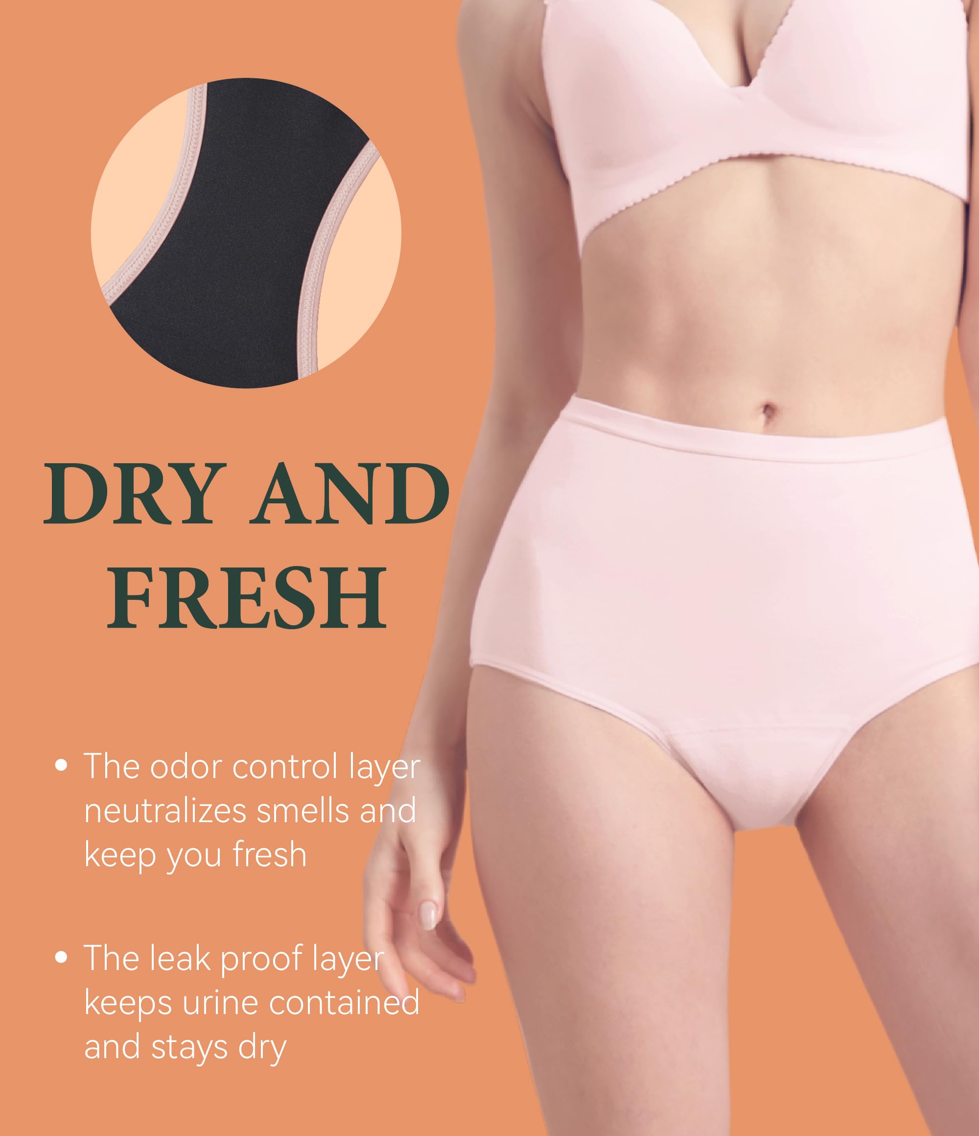 IRISMORII Urinary Incontinence Postpartum Underwear for Women Washable Leak Proof Odor Control 56ml Absorbency Brief 1 Pack (Pin