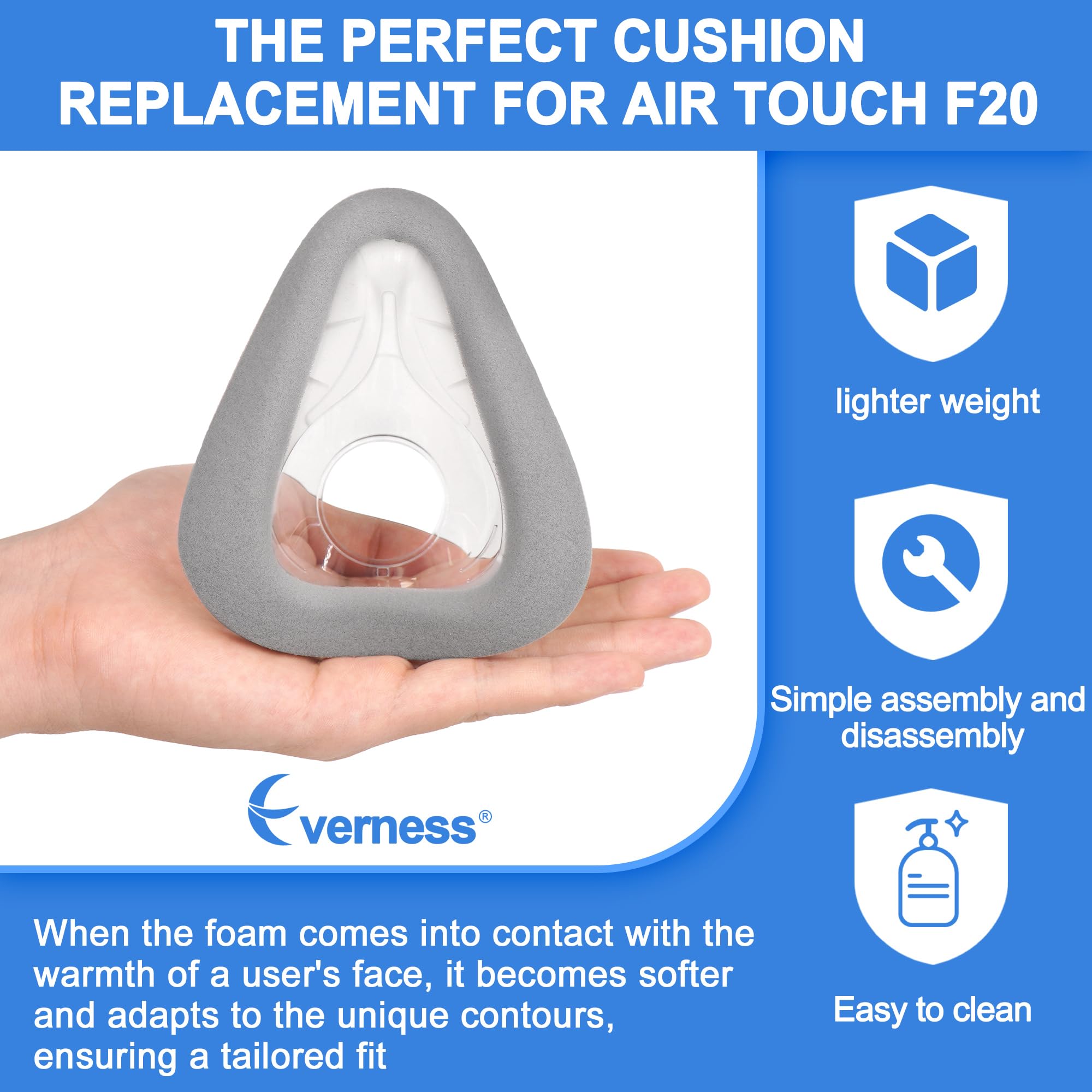 2 Packs Replacement Cushion (M) for AirTouch F20, Optimized Comfort & Secure Seal with Memory Foam (New Version), Exceptional Va