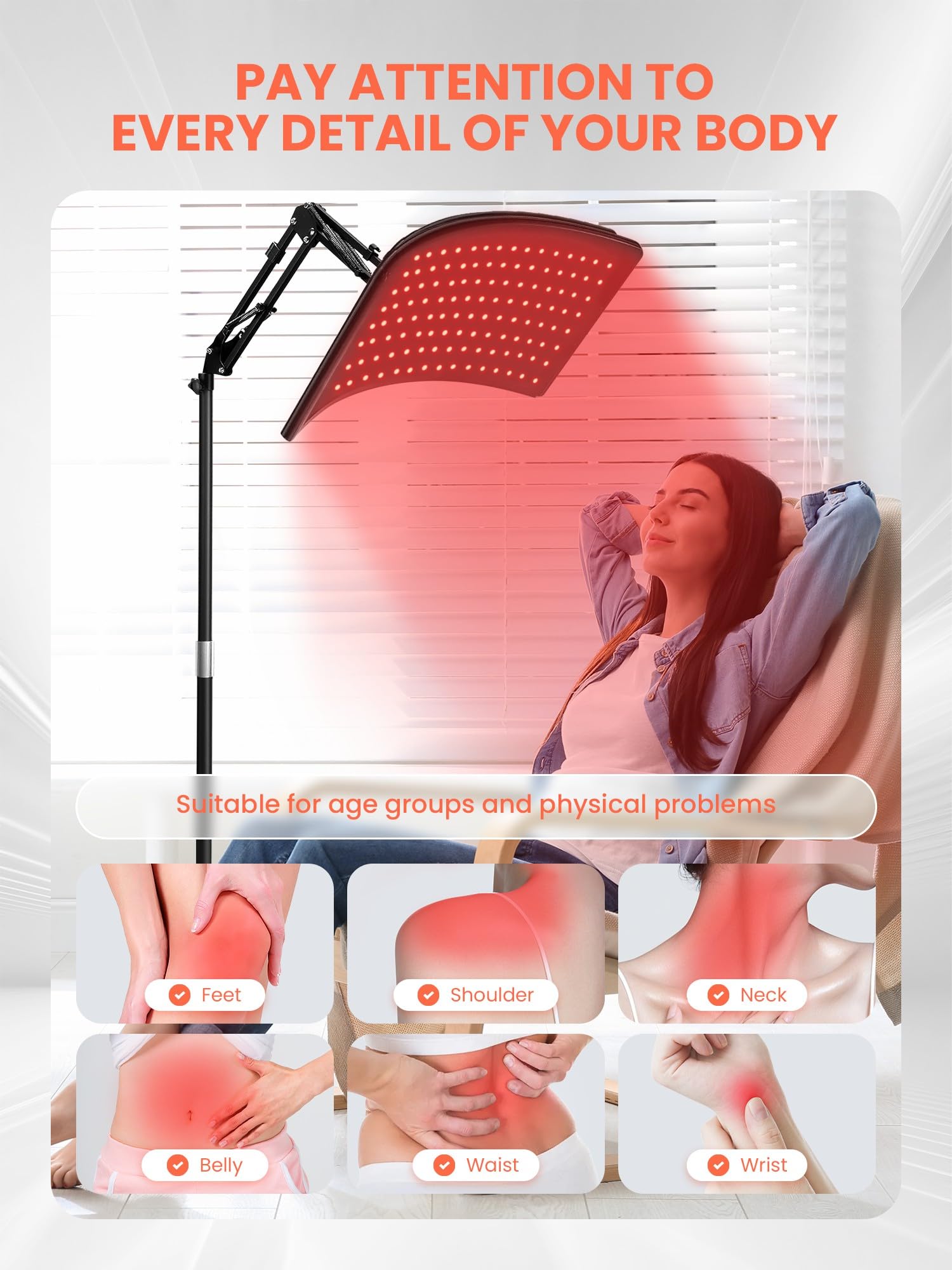 Red Light Therapy for Body and Face, 2 in 1 Removable Red Light Panel Red Infrared Light Therapy Lamp with Stand 660nm & 850nm R