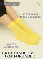 Hugh Ugoli Women Diabetic Ankle Socks, Super Soft & Thin Bamboo Socks, Wide & Loose, Non-Binding Top & Seamless Toe, 4 Pairs, Ye