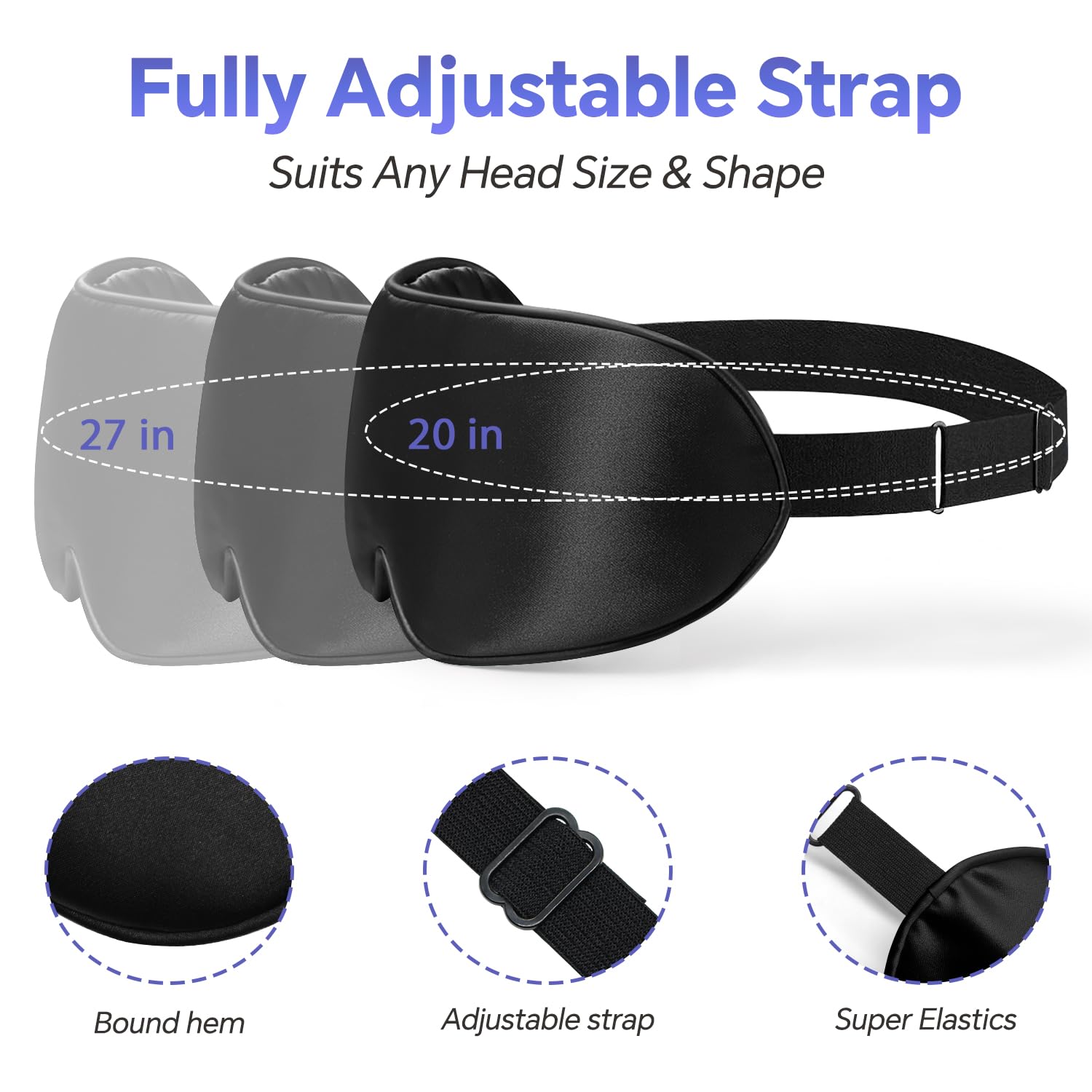 Silk Sleep Mask - 2 Pack Silk Eye Mask for Sleeping, Adjustable Strap, 100% Blackout, Soft Travel & Home Sleep Shade Cover for W