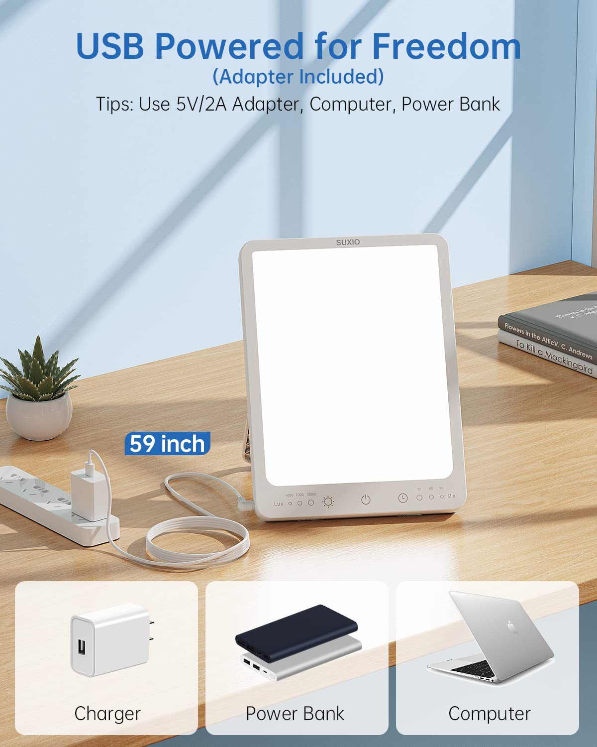 SUXIO Light Therapy Lamp - 10000 Lux Therapy Light, 3 Timing & Mode Sunlight Lamp, Memory Function Daylight Lamps, Portable Ligh