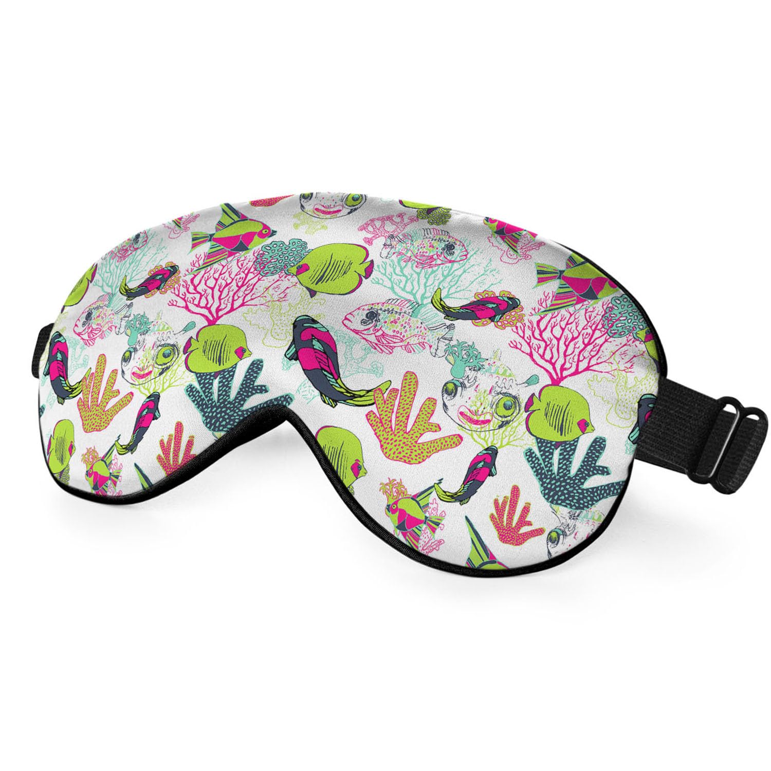 NOHSHE Coral Fish Silk Eye Mask Sleep Mask Colorful Ocean Seaweed Eye Mask with Adjustable Strap Lightweight for Women Work Trav