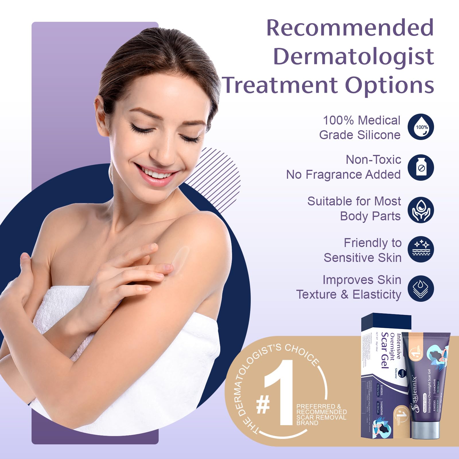 Skiennix PM Intensive Overnight Scar Cream 1.06 oz, Medical Grade Silicone Scar Gel, Promotes Skin Regeneration When You Sleep,