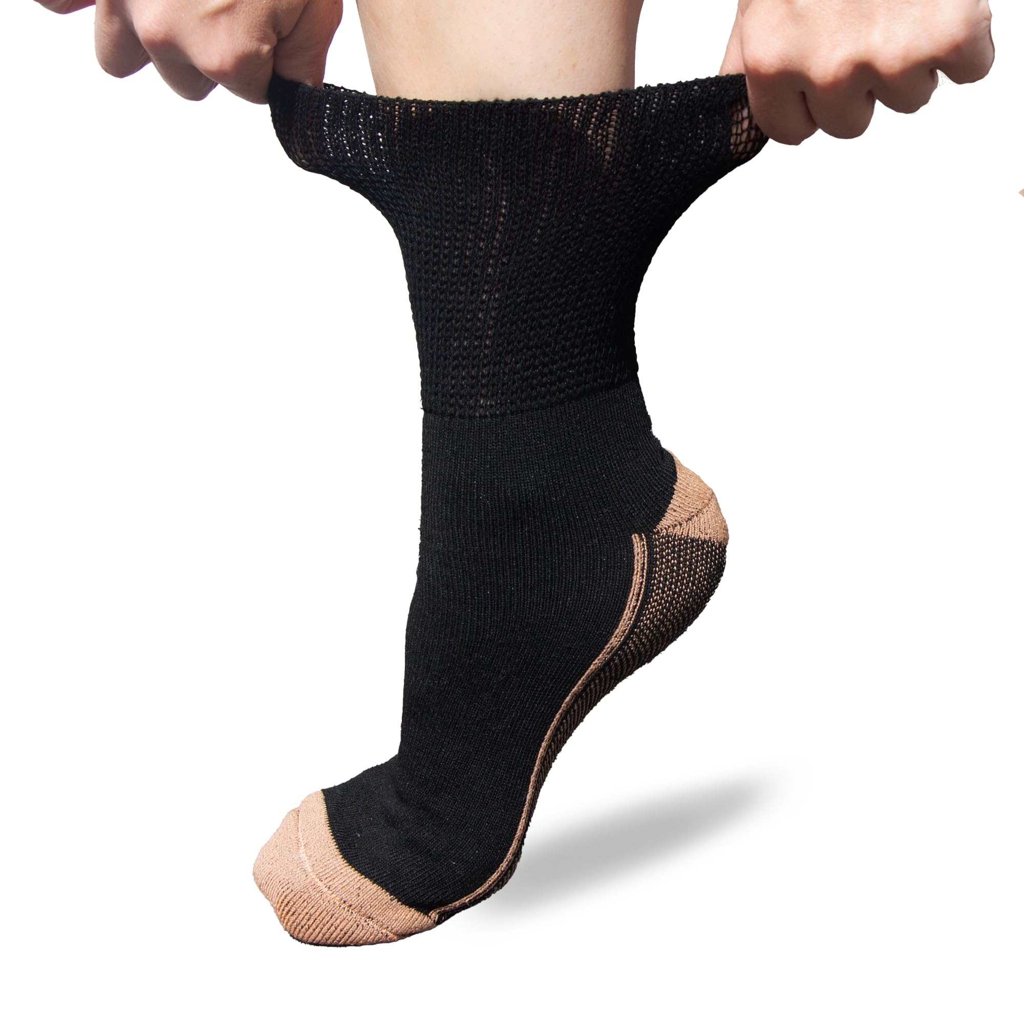 Pure Athlete Non Binding Diabetic Socks - Copper Neuropathy Socks for Swollen Feet Relief (Medium, Black/Copper)