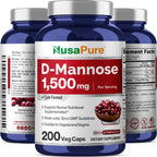 NusaPure D-Mannose 1500 mg per Serving - 200 Vegetarian Capsules (Organic, Non-GMO, Vegan)