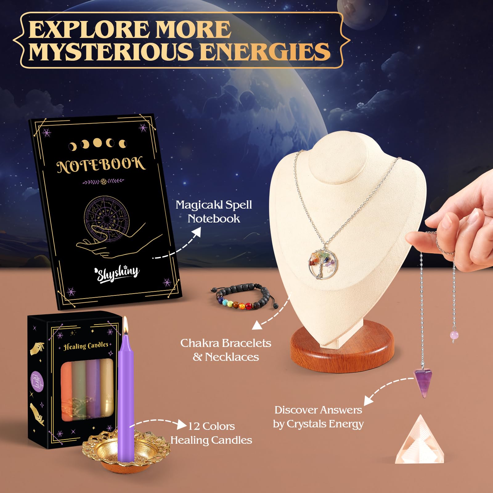Witchcraft Supplies Kit, 80Pack Witch Starter Kit Wiccan Supplies and Tools Witchy Gifts for Beginners, Spell Candles, Chakra He