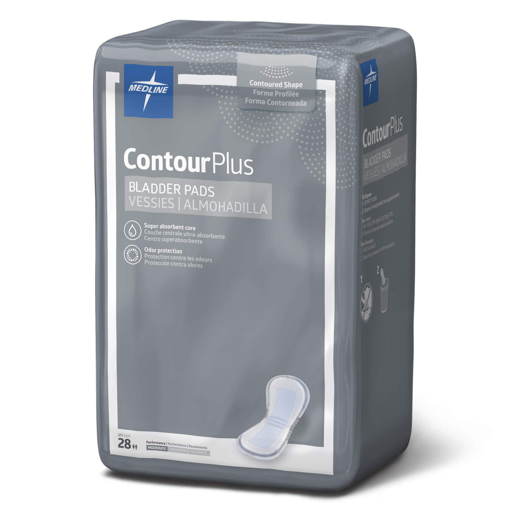 Medline ContourPlus Bladder Control Incontinence Pads, Moderate Absorbency, 5.5 x 10.5, 28 Count (Pack of 12)