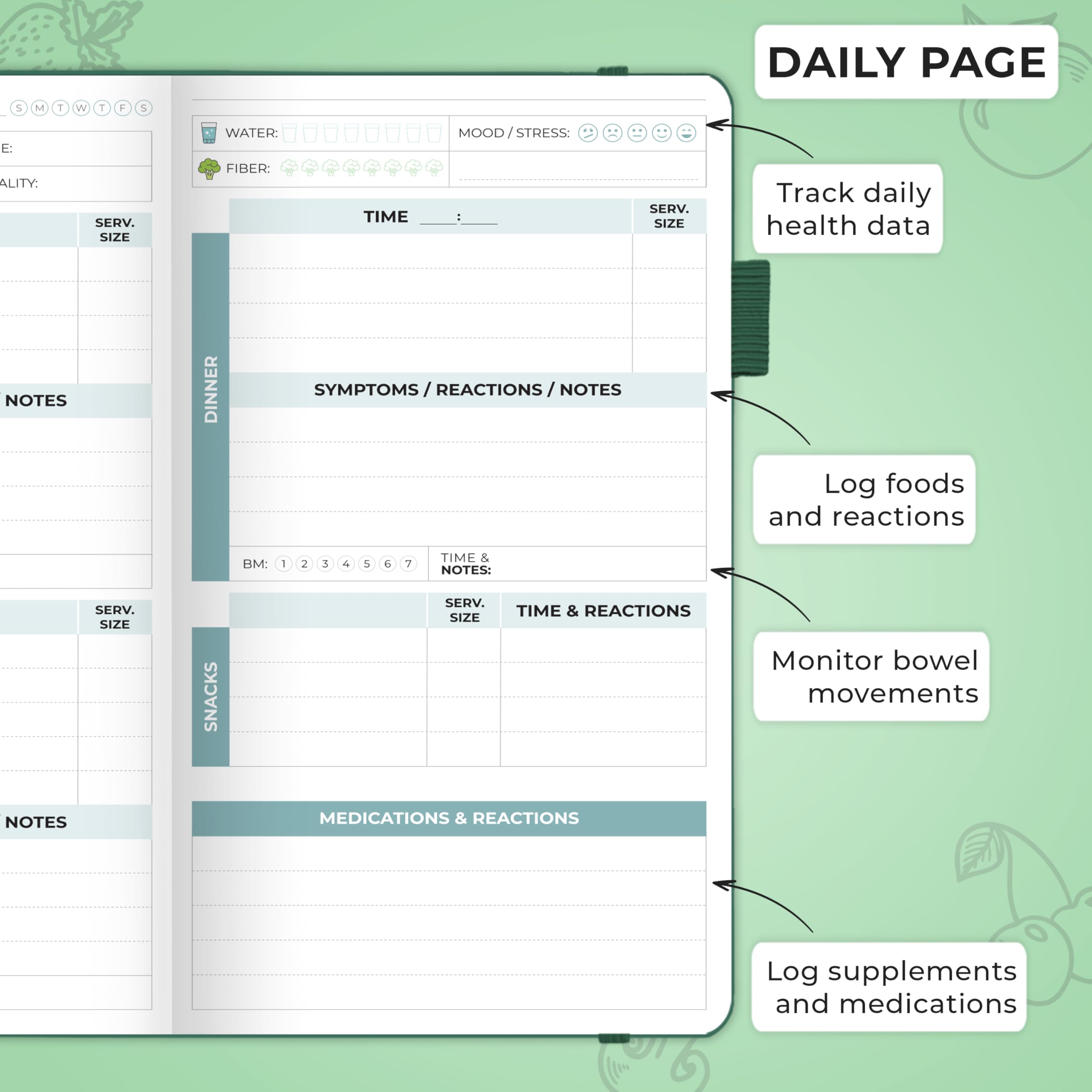 Clever Fox Food Sensitivity Journal Pocket - Daily Intolerance & Symptom Log for IBS, Diabetic, Low Fodmap, Elimination Diet - H