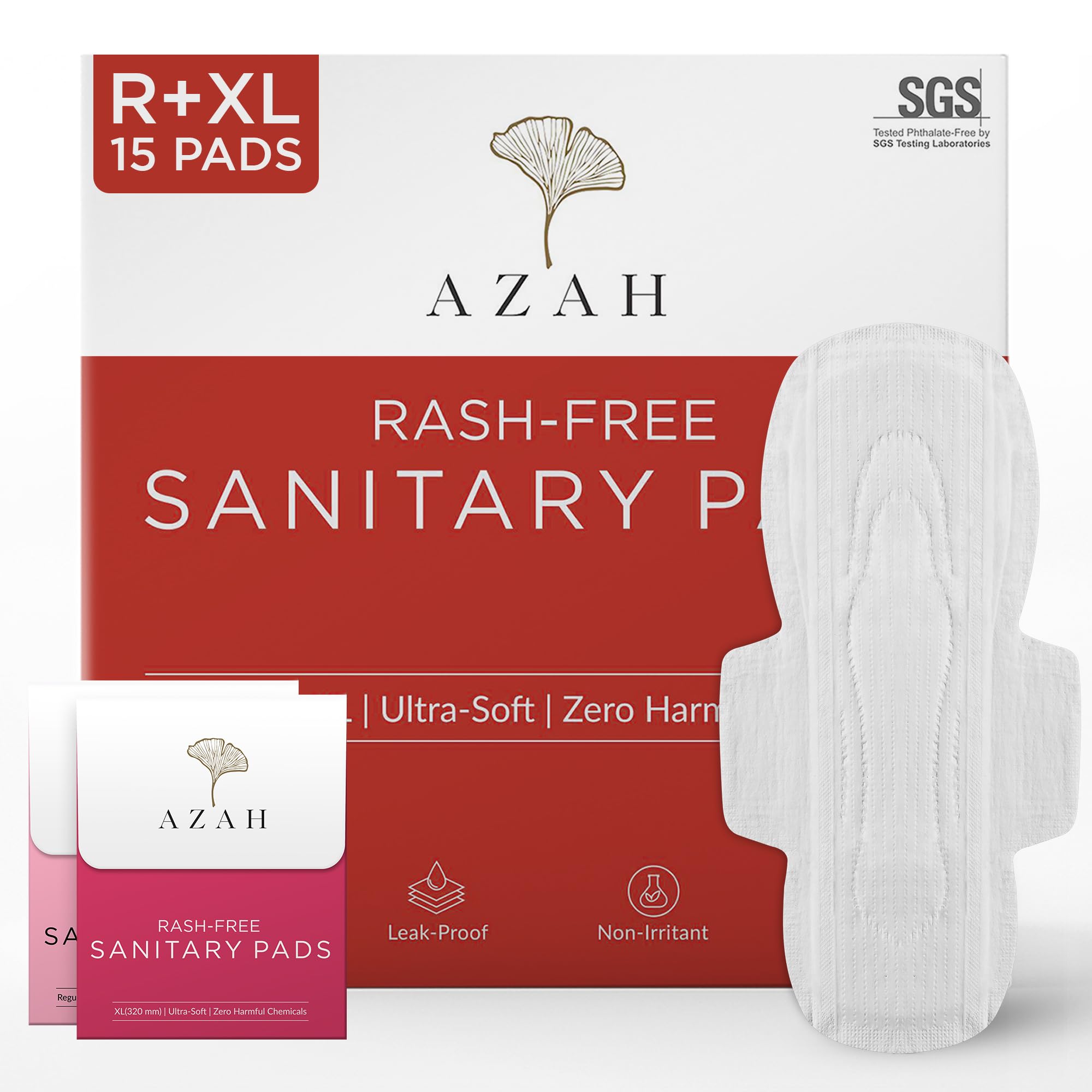 Azah Sanitary Pads For Women (10 Reg + 5 Xl) [Pack Of 15] 100% RashFree Sanitary Napkins | 3X More Absorption, Cottony Soft And
