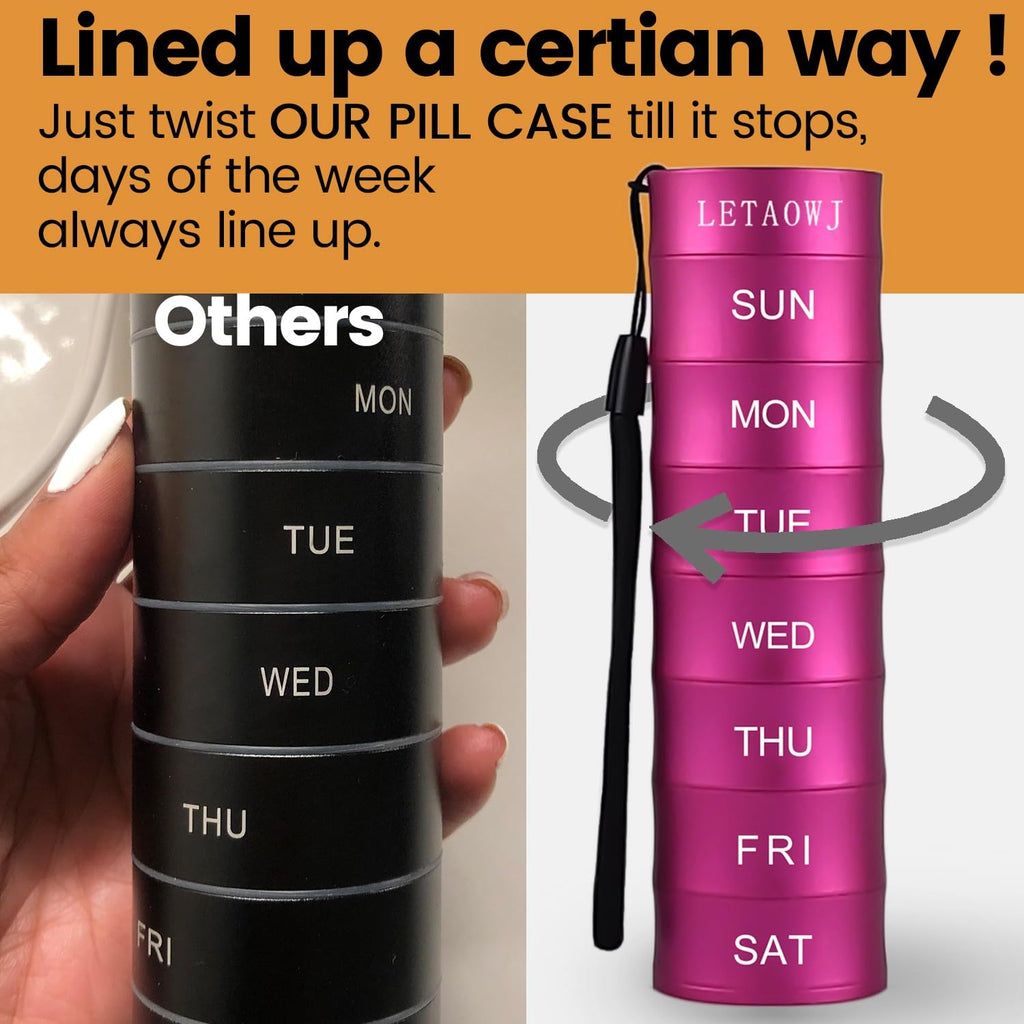 Weekly Travel Stackable Pill Organizer, Large Capacity Metal Pill Case 7-Day Compartment Medicine Box Waterproof Pill Container