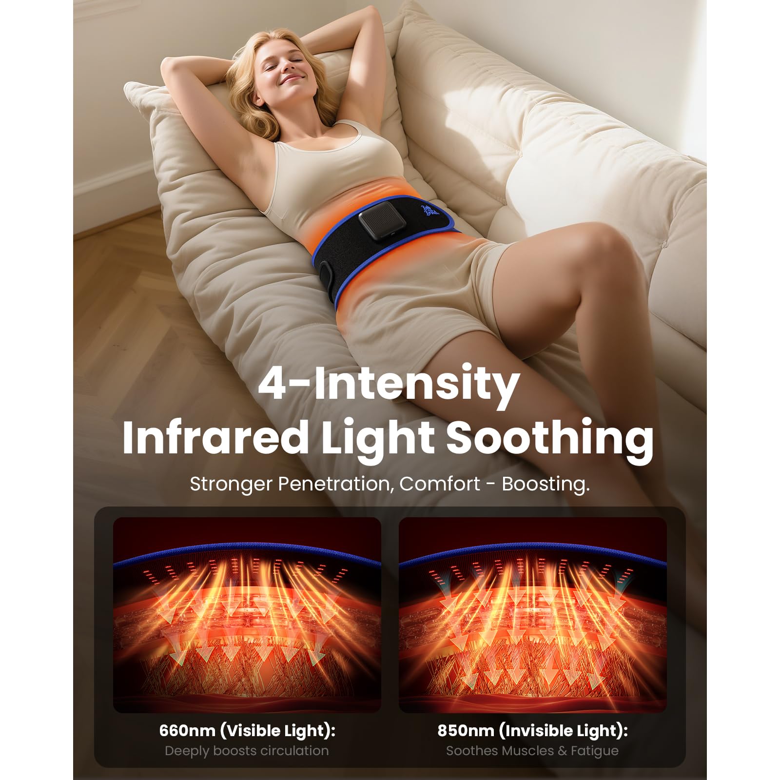 BOB AND BRAD ThermoRed Heating Pad Belt Massager for Lower Back Support, FSA Cordless Wearable Near Infrared Heat & Red Light Lu