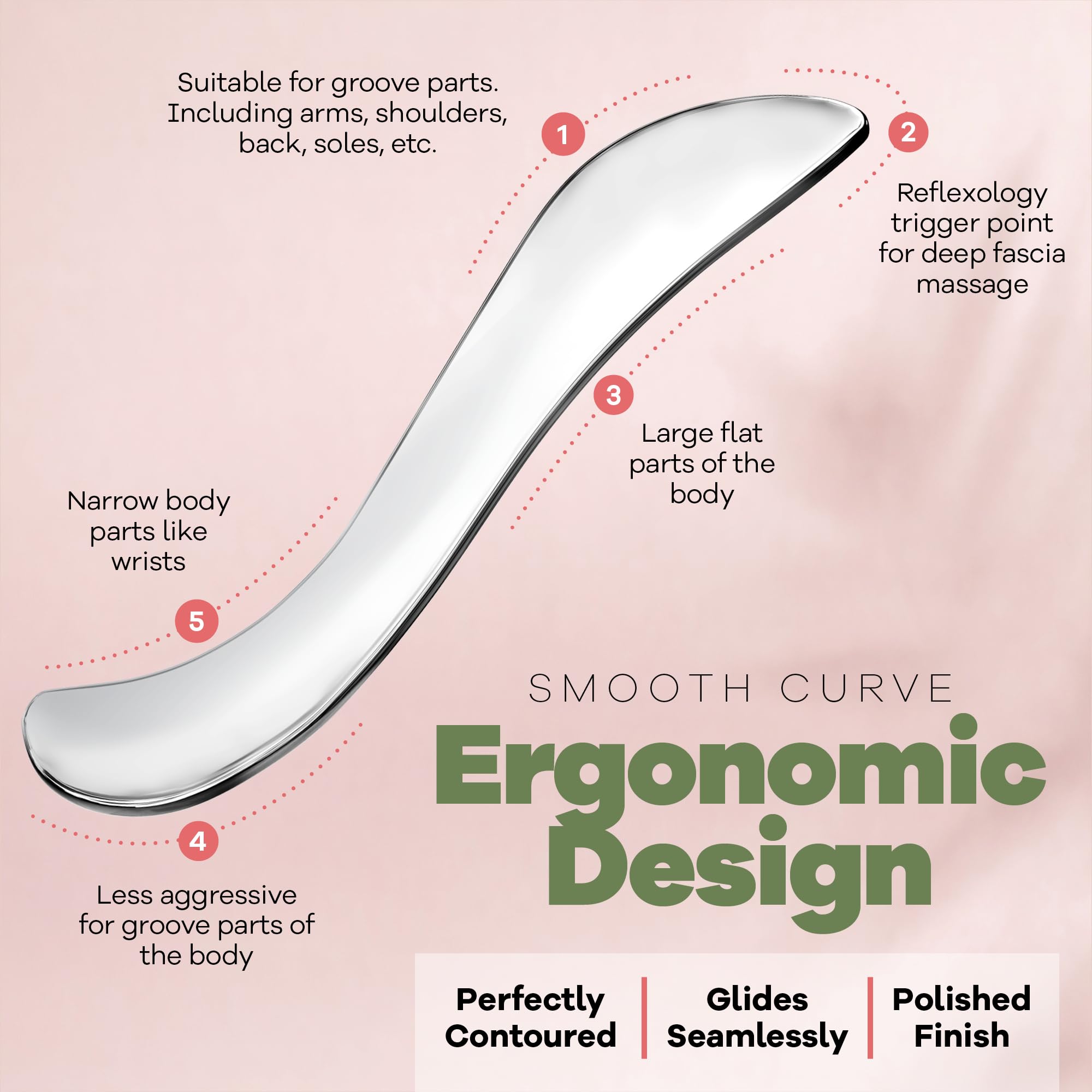 Stainless Steel Gua Sha Tool - Muscle Scraper Guasha Tool for Body - Gua Sha Body Tool - Myofascial Release Tool - Fascia Massag