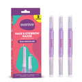 Evereve Face & Eyebrow Razor For Women, Pack Of 3, DualBlade Head For Shaving With Precision & Coverage, German Steel Blades, I