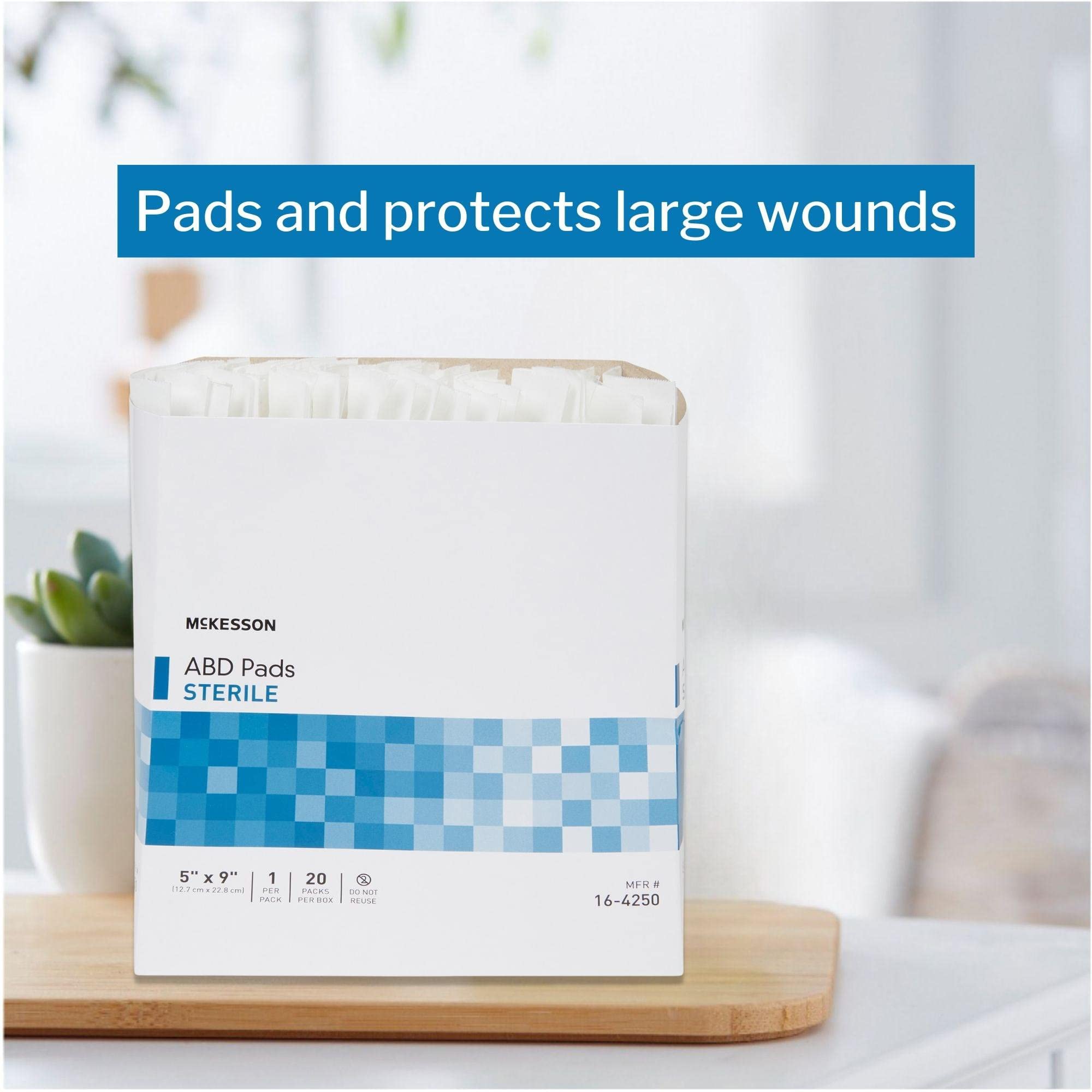 McKesson Abdominal Pads, Sterile, Nonwoven Cellulose, 5 in x 9 in, 20 Count, 6 Packs, 120 Total