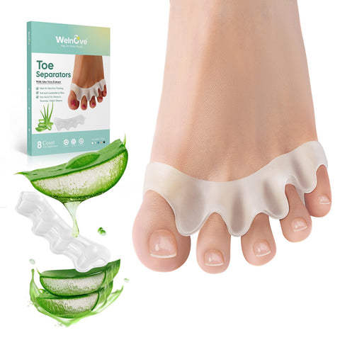 Welnove Toe Separators to Correct Bunions - 8 Pack Silicone Toe Spacers for Feet Men Women - Aloe Vera Infused Toe Spreaders for