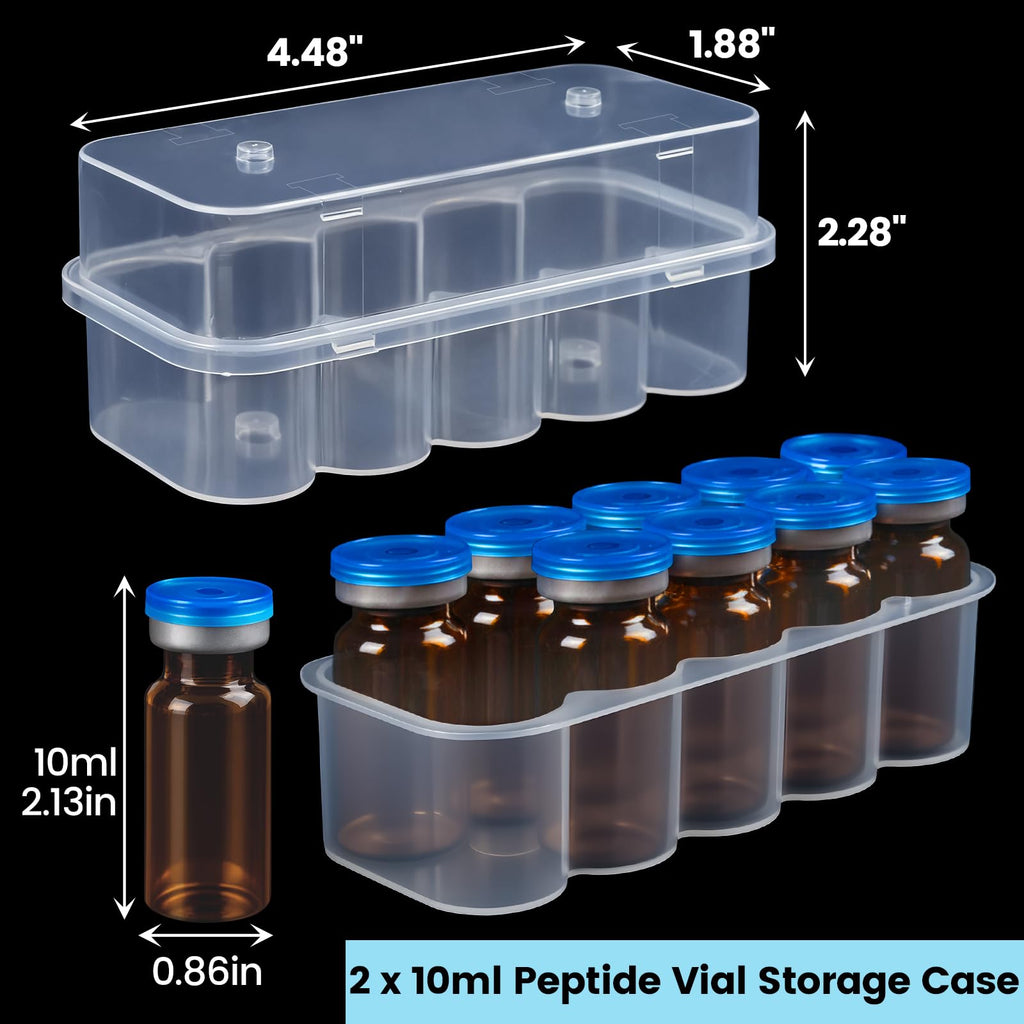 KBVASOTZ Twin-Pack 10mL Vial Organizer for Refrigerator - 2x10 Slots Stackable Plastic Medical Case, Fridge & Freezer Safe Holde