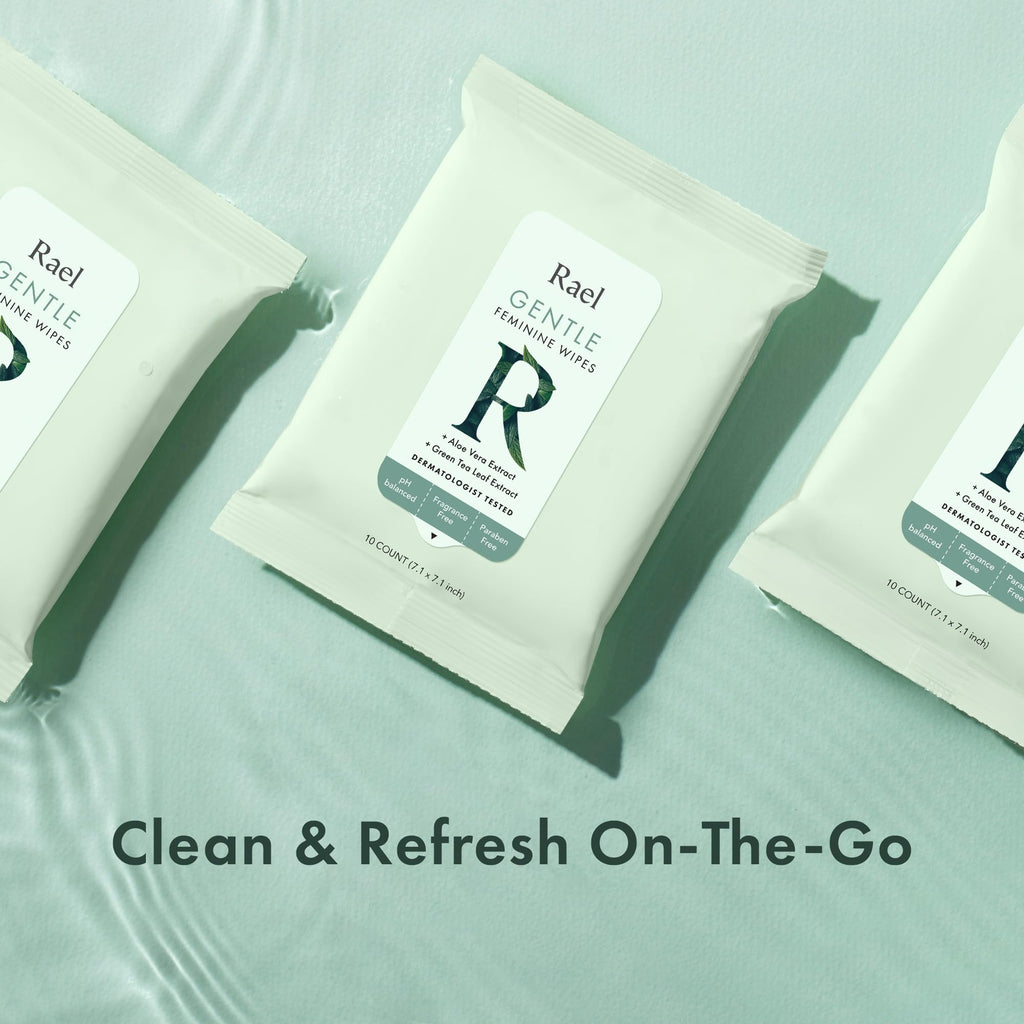 Rael Feminine Wipes, Flushable pH Balanced Wipe, Travel Size, All Skin Types, Paraben-Free, Daily Use (10 Count, Pack of 3)