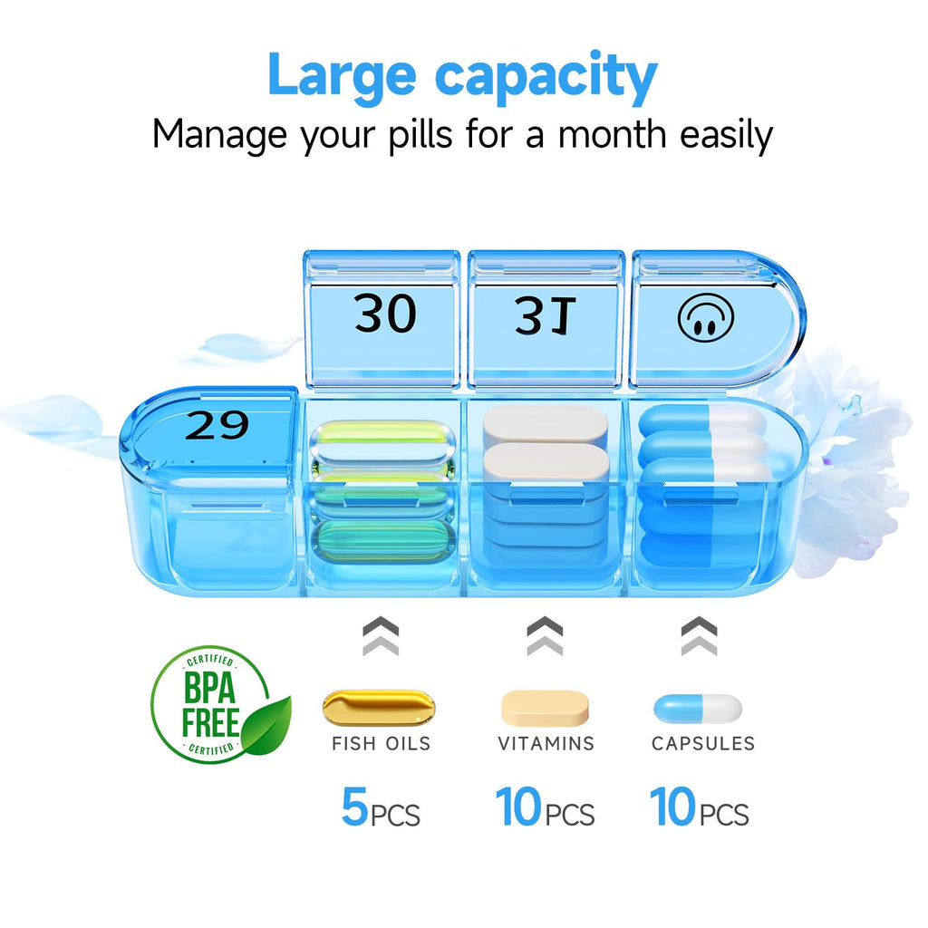 Zoksi Monthly Pill Organizer 1 Times a Day, 30 Day Pill Box Organizer,One Month Pill Case for Travel, 31 Day Daily Medcine Conta