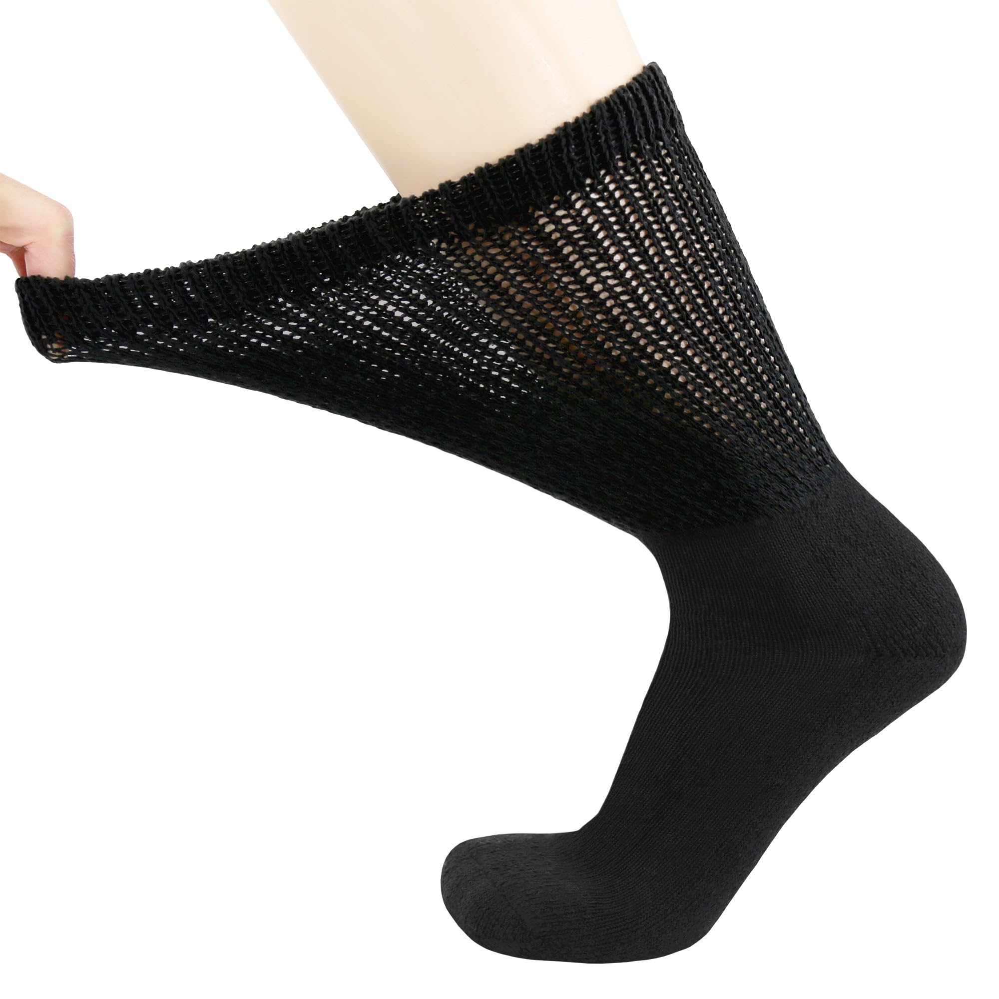 4 Pairs of Diabetic Extra Thick Warm Cotton Socks, Triple Cushioned Crew Slipper Socks (Black, Size 10-13)