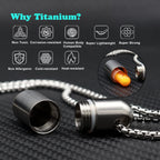 Small Pill Box Necklace Titanium Mini Pill Case W/ 28 Rolo Chain Necklace Tiny Pill Fob for Men Waterproof Pill Holder Emergency