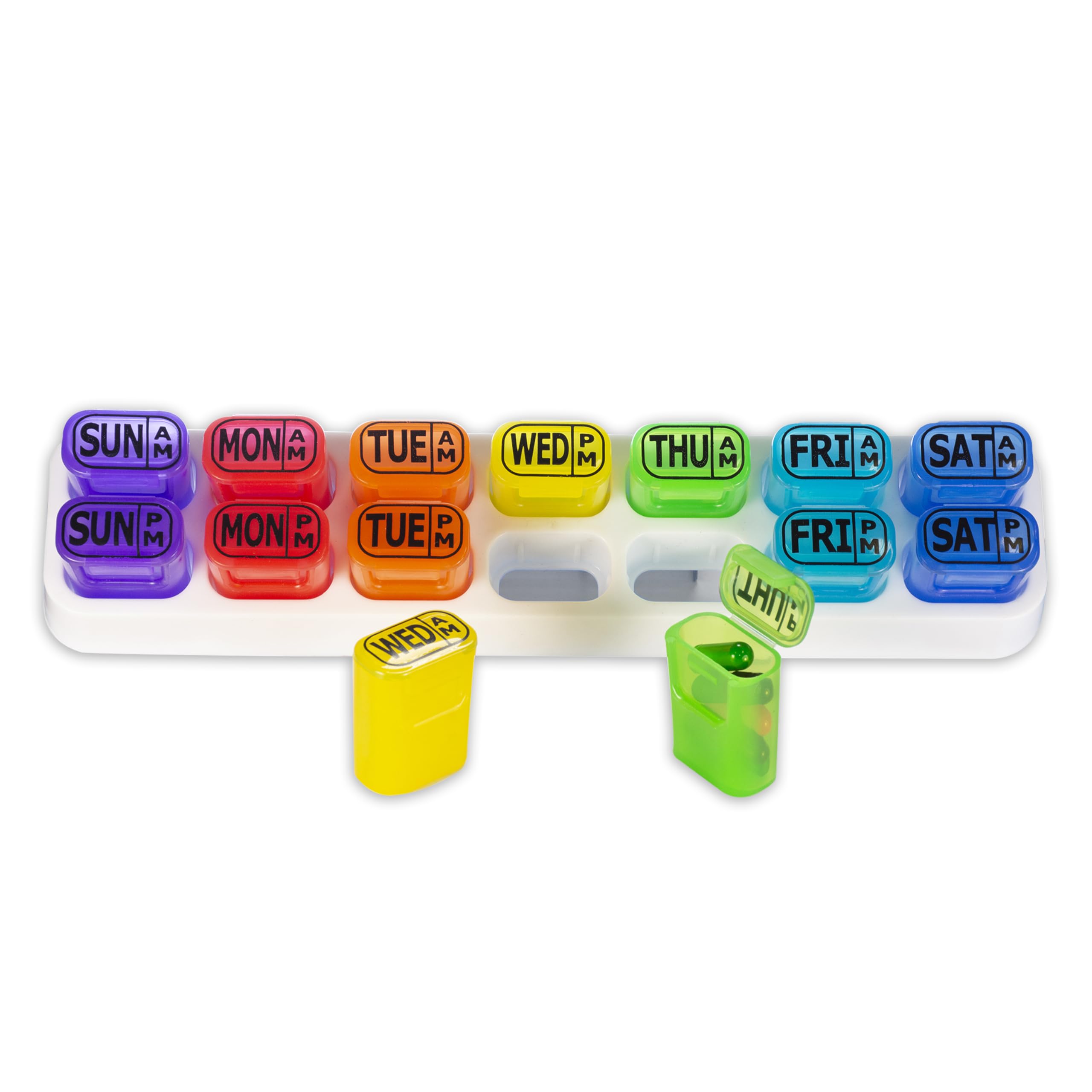 GMS Weekly Pill Organizer - 7 Day AM/PM Pop Out Pill Pods for Supplements, Vitamins & Medications - Ideal for Daily Use & Travel