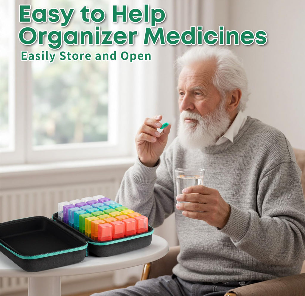 Monthly Pill Organizer 2 Times a Day with Weekly Pill Bag, 30 Day Pill Organizer 2 Times a Day with 32 Compartments, Monthly Sti