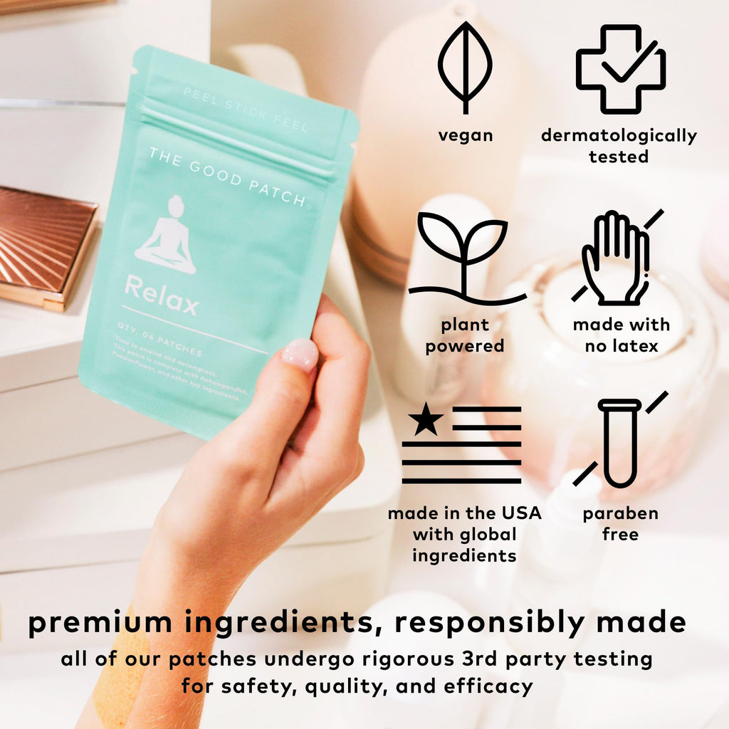 The Good Patch Relax Patches, to Unwind and Decompress, Natural Patch with Ashwagandha, Ginger Root, Plant Powered Wearable Well