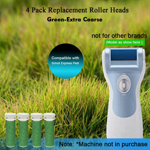 4 Pack Extra Coarse Green Replacement Roller Refills Compatible with Scholl Express Pedi Foot Smoother